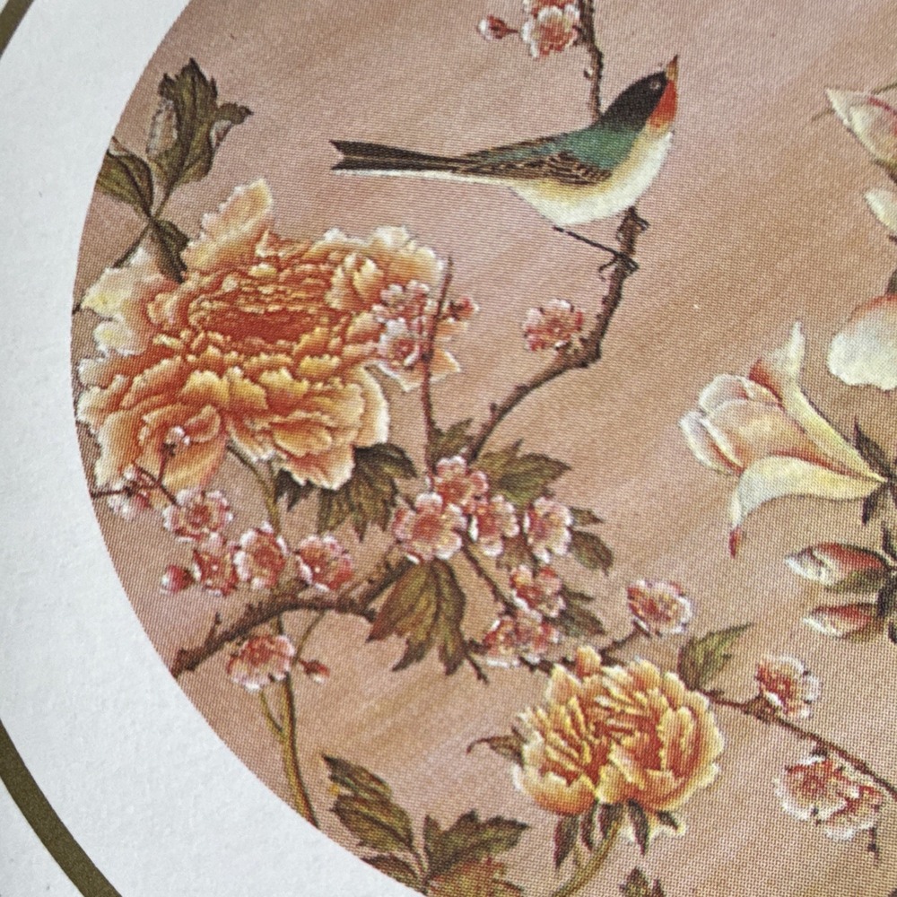 English Life 6pc Round Cork Coaster Set Oriental Birds & Flowers Vintage England - Picture 5 of 7